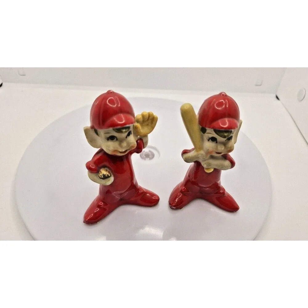 2 Vintage Josef-like Figurine Elves Pixies With Baseball‎ Bat & Glove